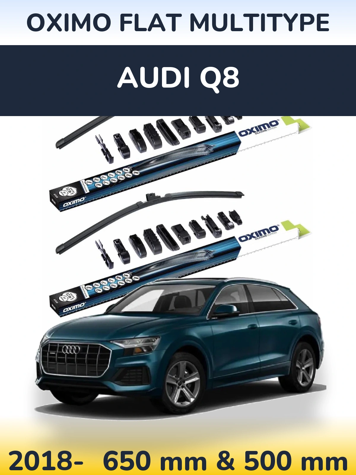 Komplet przednich wycieraczek Oximo Flat MultiType 650 & 500 mm do Audi Q8 2018-2026