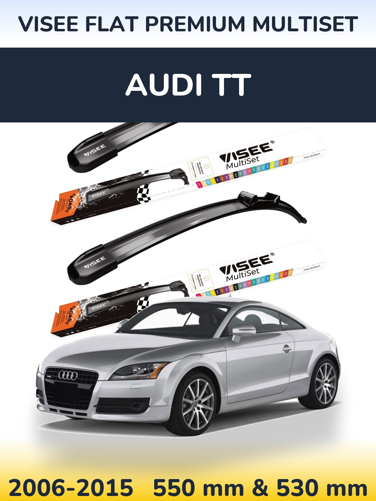 Комплект передніх щіток VISEE FLAT PREMIUM MultiSet 550 & 530 мм для Audi TT 2006-2015