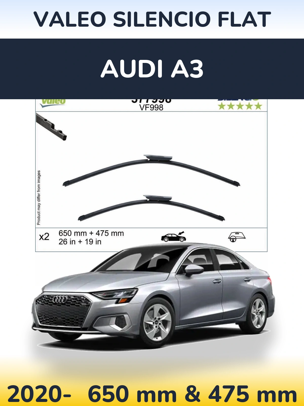 Komplet przednich wycieraczek Valeo Silencio Flat 650 & 475 mm do Audi A3 2020-2026