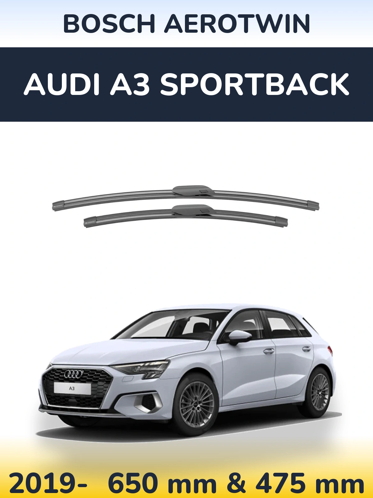 Комплект передних дворников BOSCH AeroTwin 650 & 475 мм для Audi A3 Sportback 2019-2026