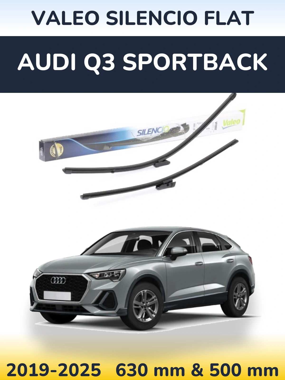 Front wiper blade set Valeo Silencio Flat 630 & 500 mm for Audi Q3 Sportback 2019-2025