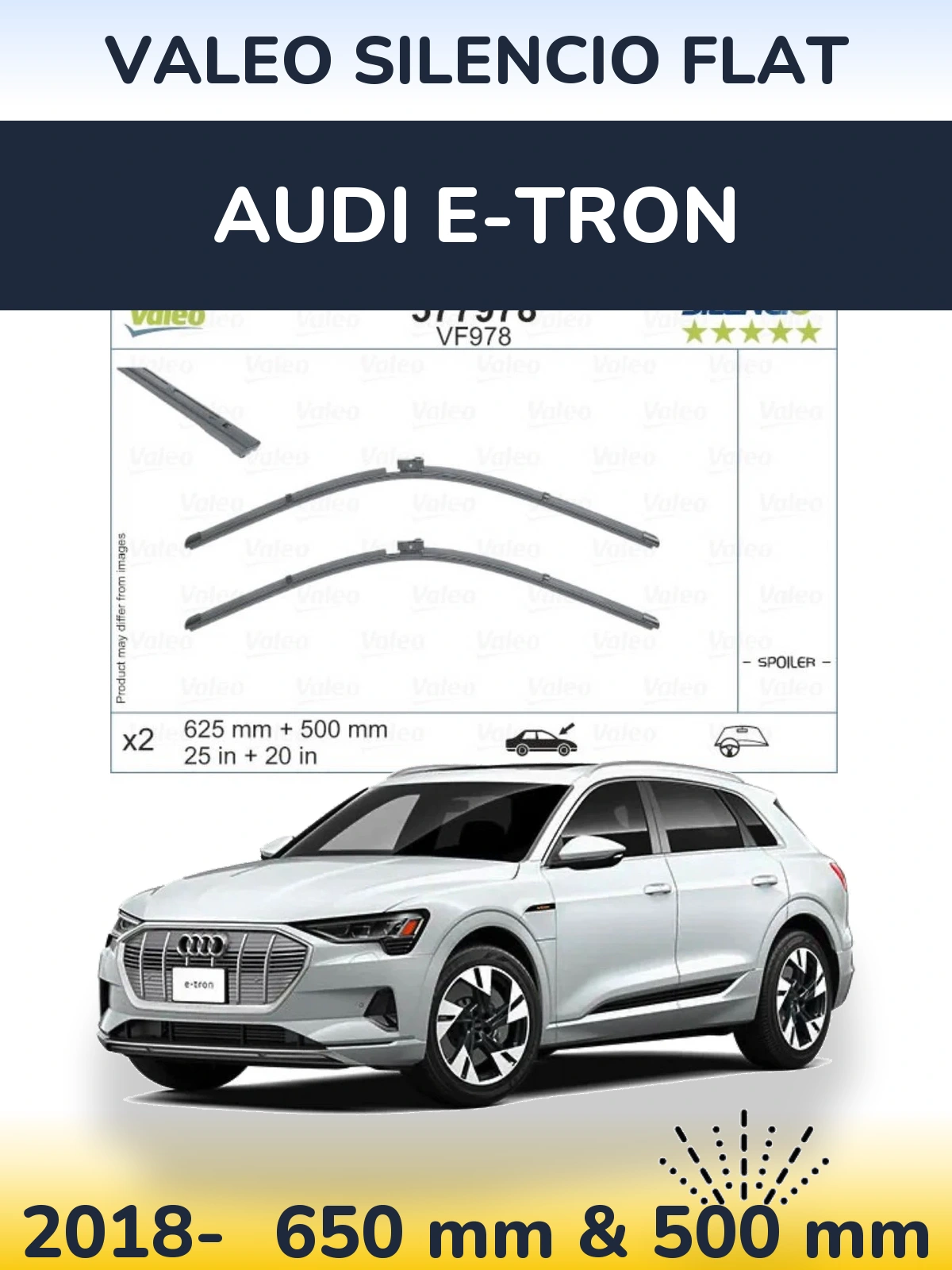 Front wiper blade set Valeo Silencio Flat 625 & 500 mm for Audi e-tron 2018-2026