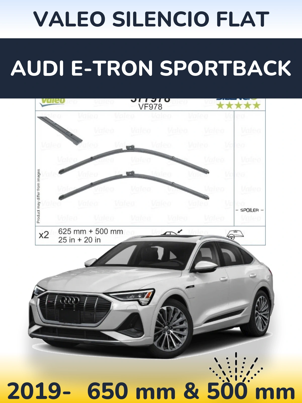 Komplet przednich wycieraczek Valeo Silencio Flat 625 & 500 mm do Audi e-tron Sportback 2019-2026