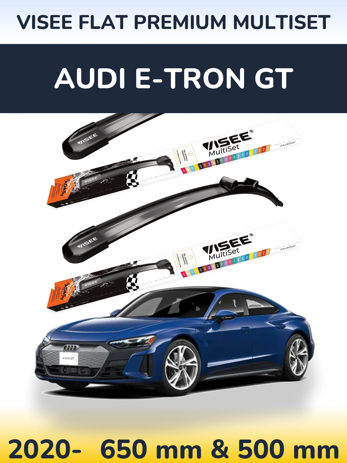 Komplet przednich wycieraczek VISEE FLAT PREMIUM MultiSet 650 & 500 mm do Audi e-tron GT 2020-2026