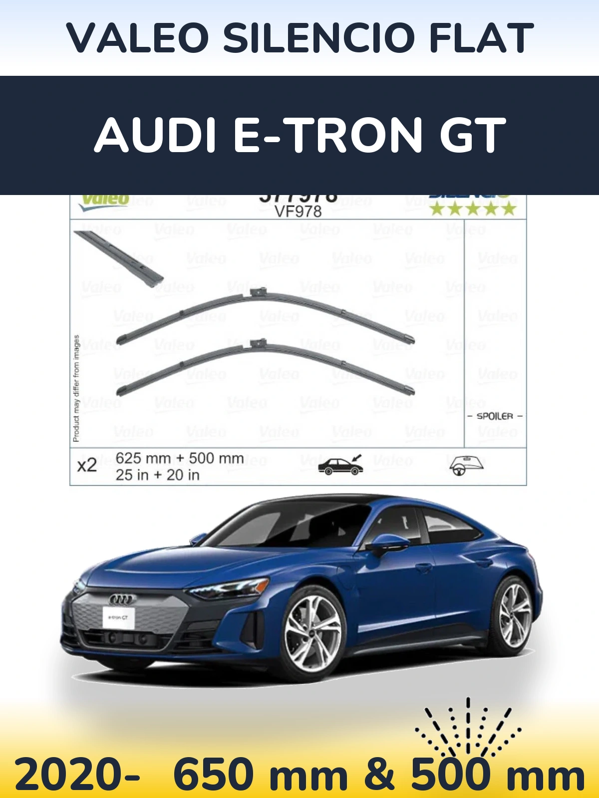 Komplet przednich wycieraczek Valeo Silencio Flat 625 & 500 mm do Audi e-tron GT 2020-2026