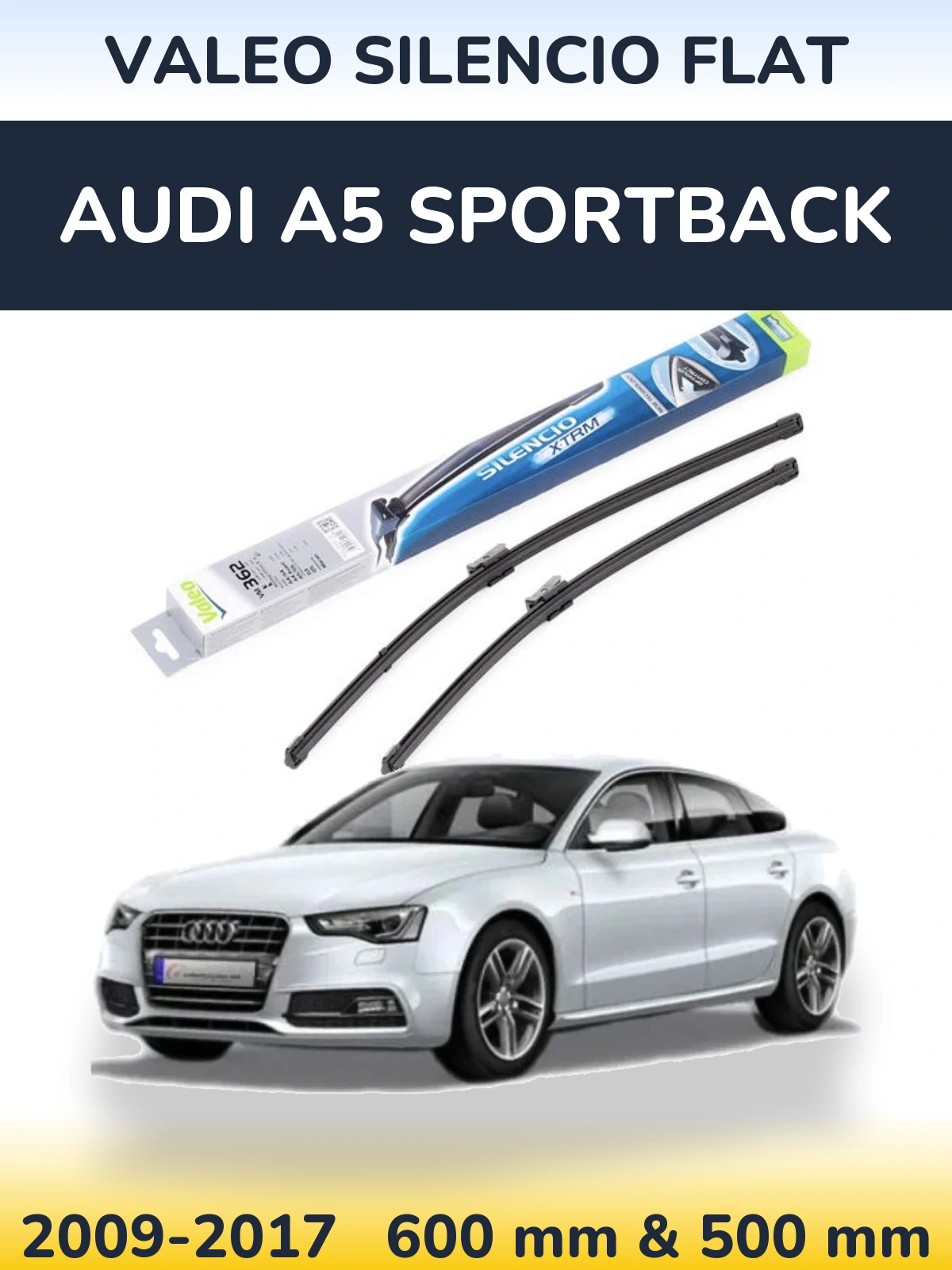 Komplet przednich wycieraczek Valeo Silencio Flat 600 & 500 mm do Audi A5 Sportback 2009-2017