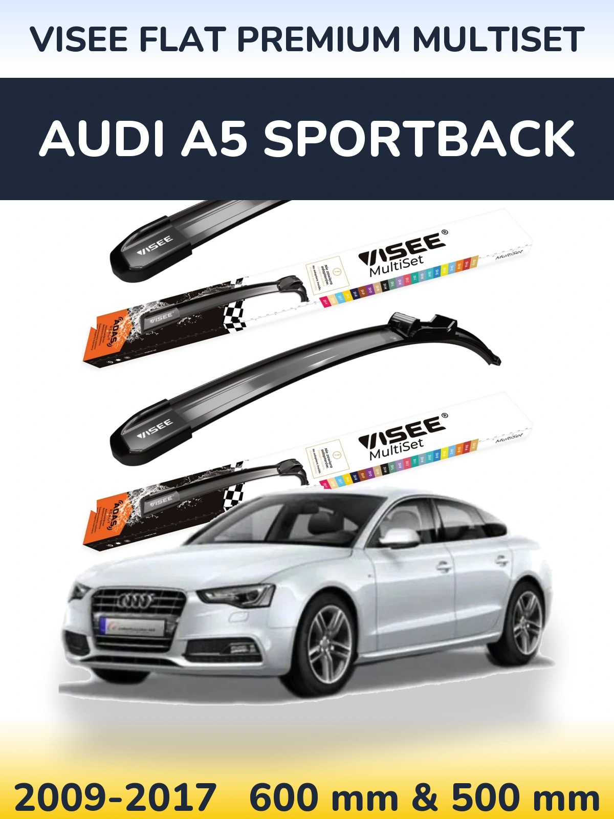 Комплект передних дворников VISEE FLAT PREMIUM MultiSet 600 & 500 мм для Audi A5 Sportback 2009-2017