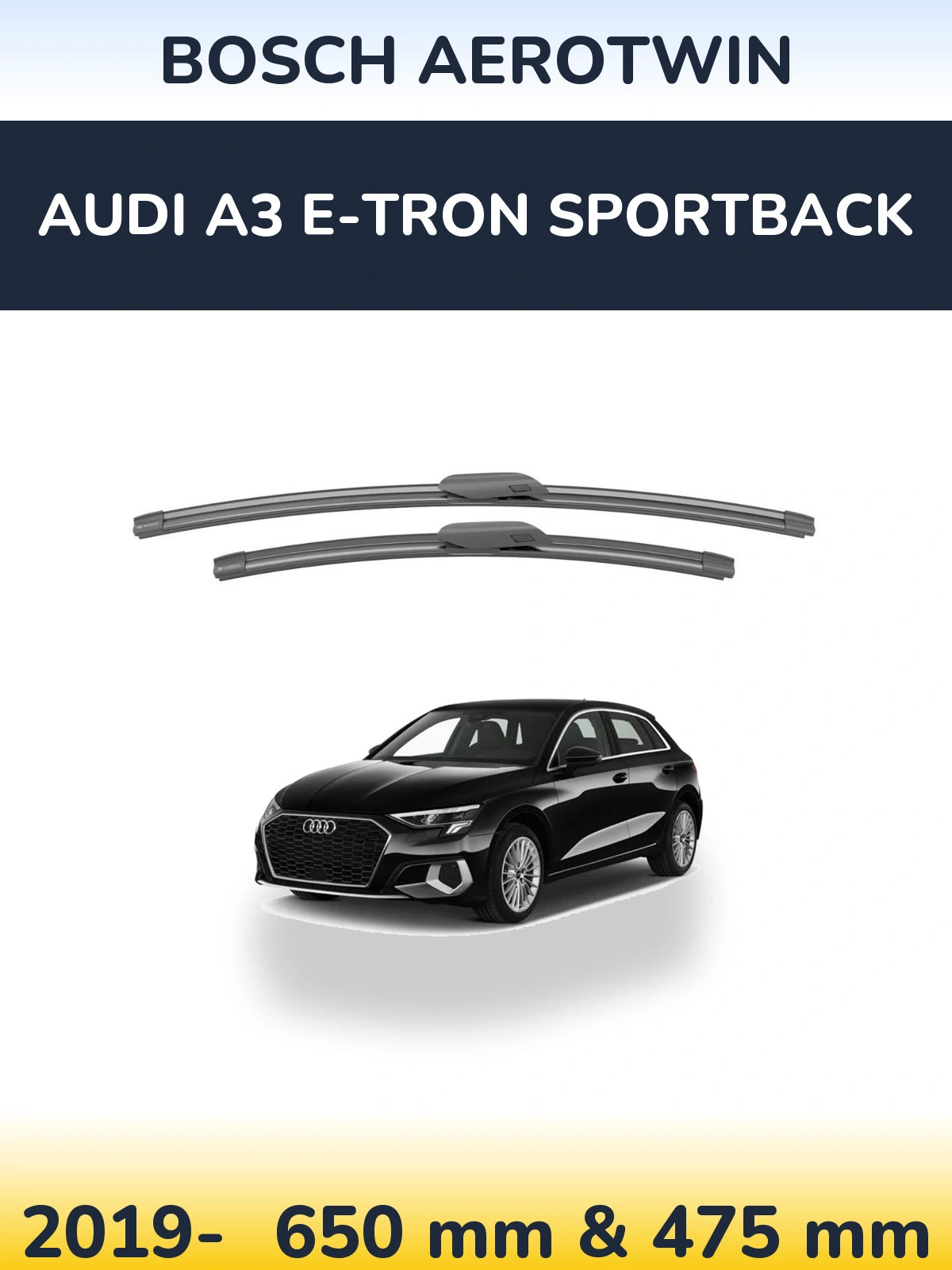 Komplet przednich wycieraczek BOSCH AeroTwin 650 & 475 mm do Audi A3 e-tron Sportback 2019-2026