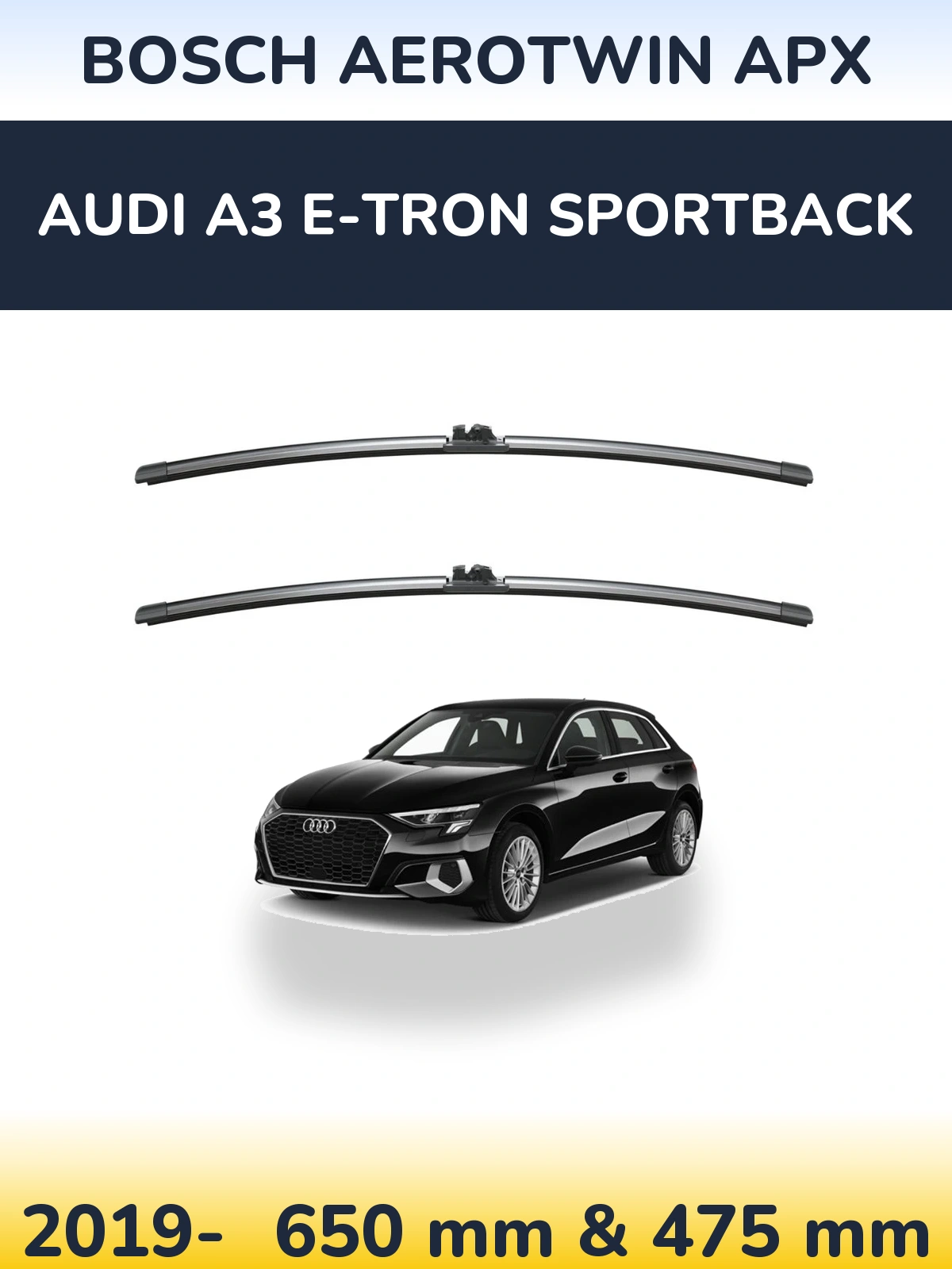 Komplet przednich wycieraczek BOSCH AeroTwin APX 650 & 475 mm do Audi A3 e-tron Sportback 2019-2026