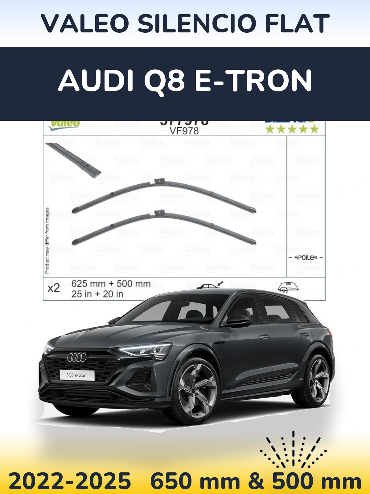 Комплект передних дворников Valeo Silencio Flat 625 & 500 мм для Audi Q8 e-tron 2022-2025
