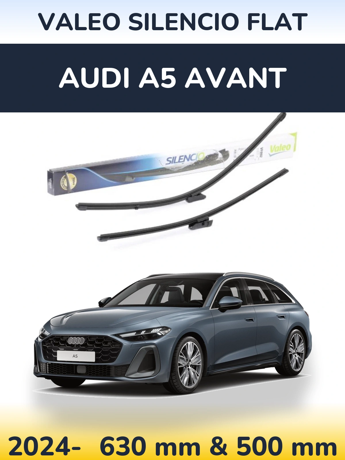 Комплект передних дворников Valeo Silencio Flat 630 & 500 мм для Audi A5 Avant 2024-2026