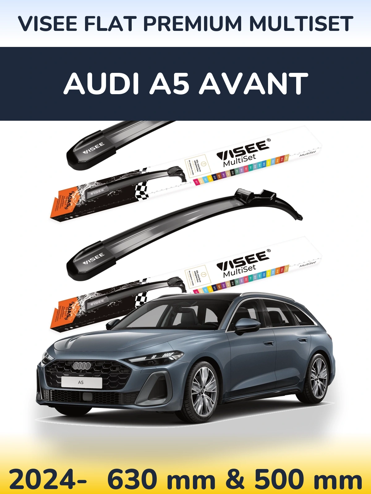 Komplet przednich wycieraczek VISEE FLAT PREMIUM MultiSet 630 & 500 mm do Audi A5 Avant 2024-2026