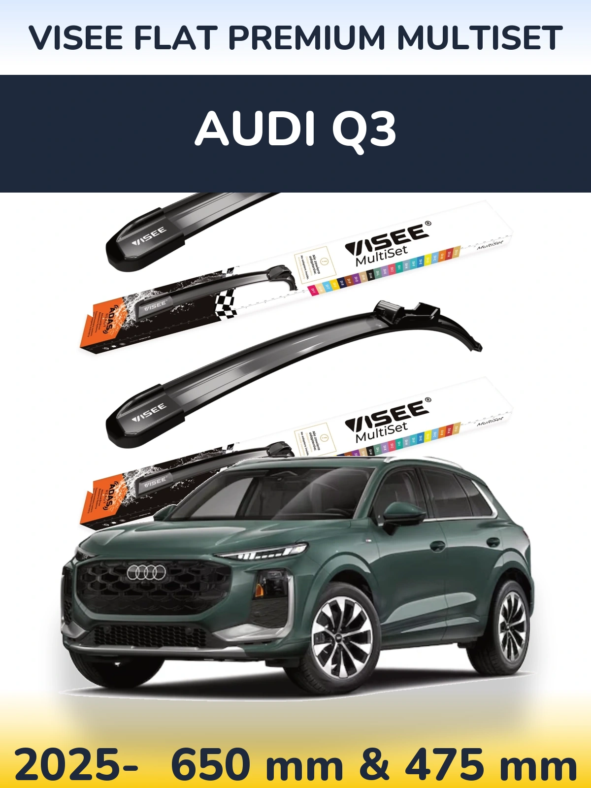 Komplet przednich wycieraczek VISEE FLAT PREMIUM MultiSet 650 & 475 mm do Audi Q3 2025-2026