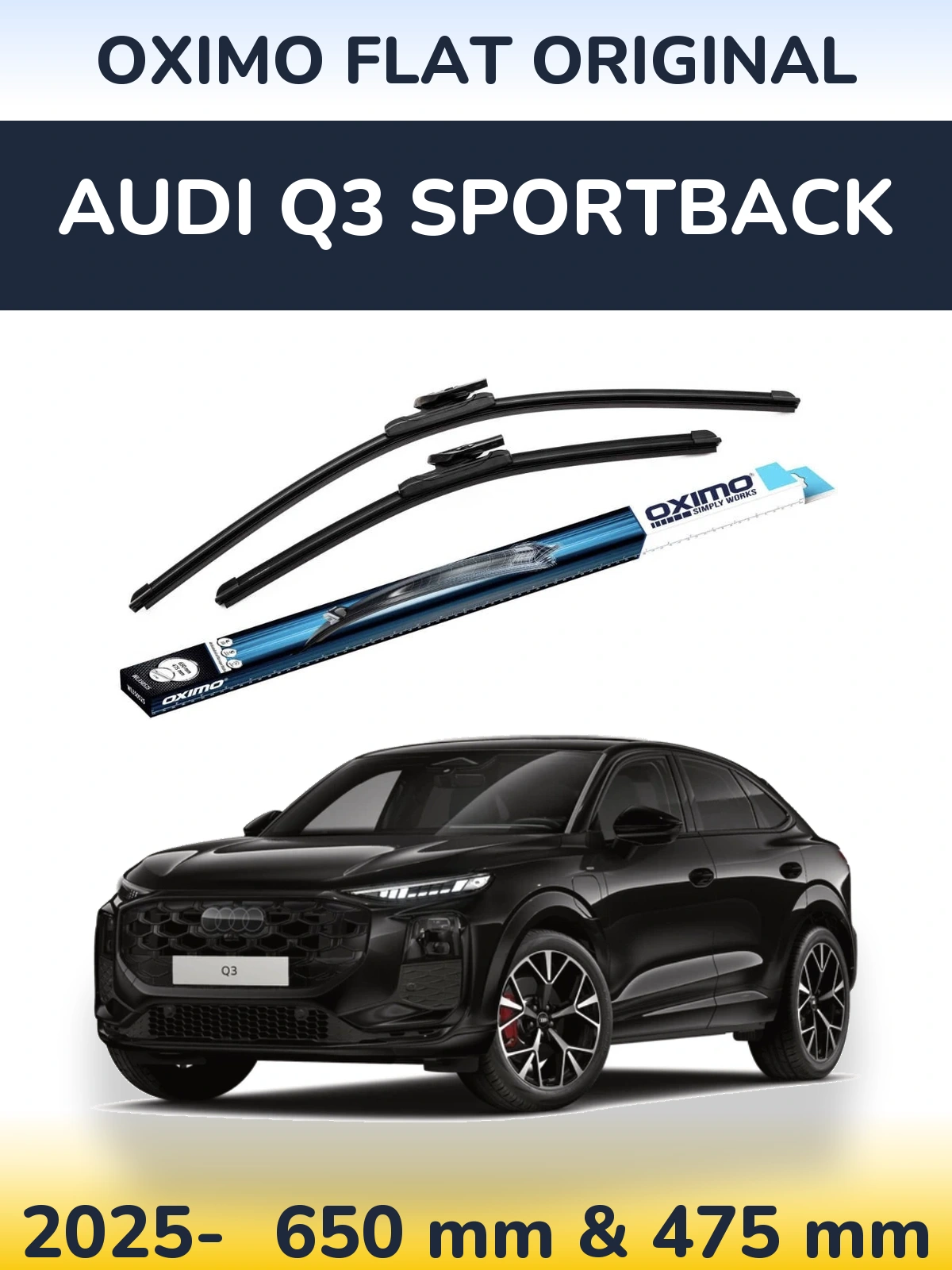 Комплект передних дворников Oximo Flat Original 650 & 475 мм для Audi Q3 Sportback 2025-2026