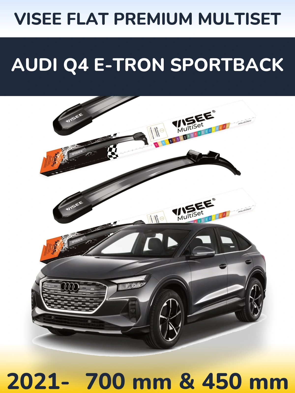 Komplet przednich wycieraczek VISEE FLAT PREMIUM MultiSet 700 & 450 mm do Audi Q4 e-tron Sportback 2021-2026