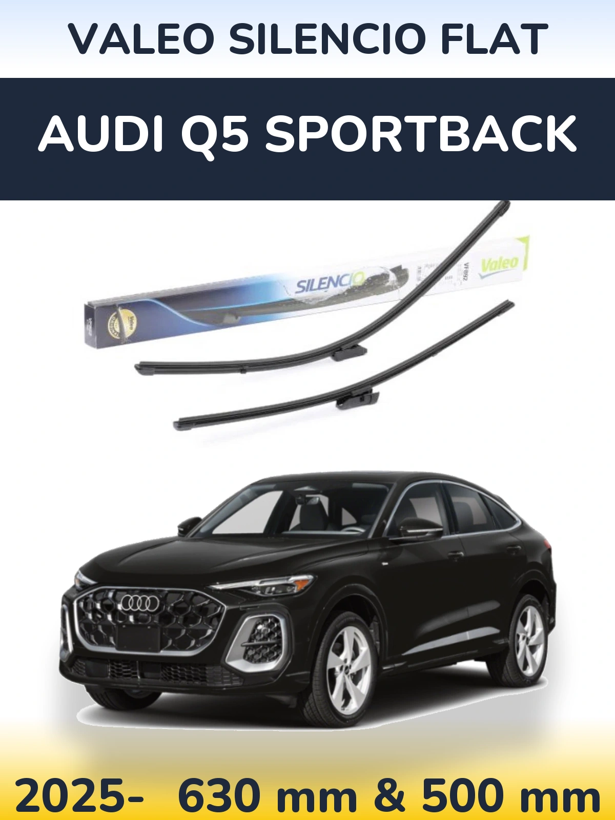 Front wiper blade set Valeo Silencio Flat 630 & 500 mm for Audi Q5 Sportback 2025-2026