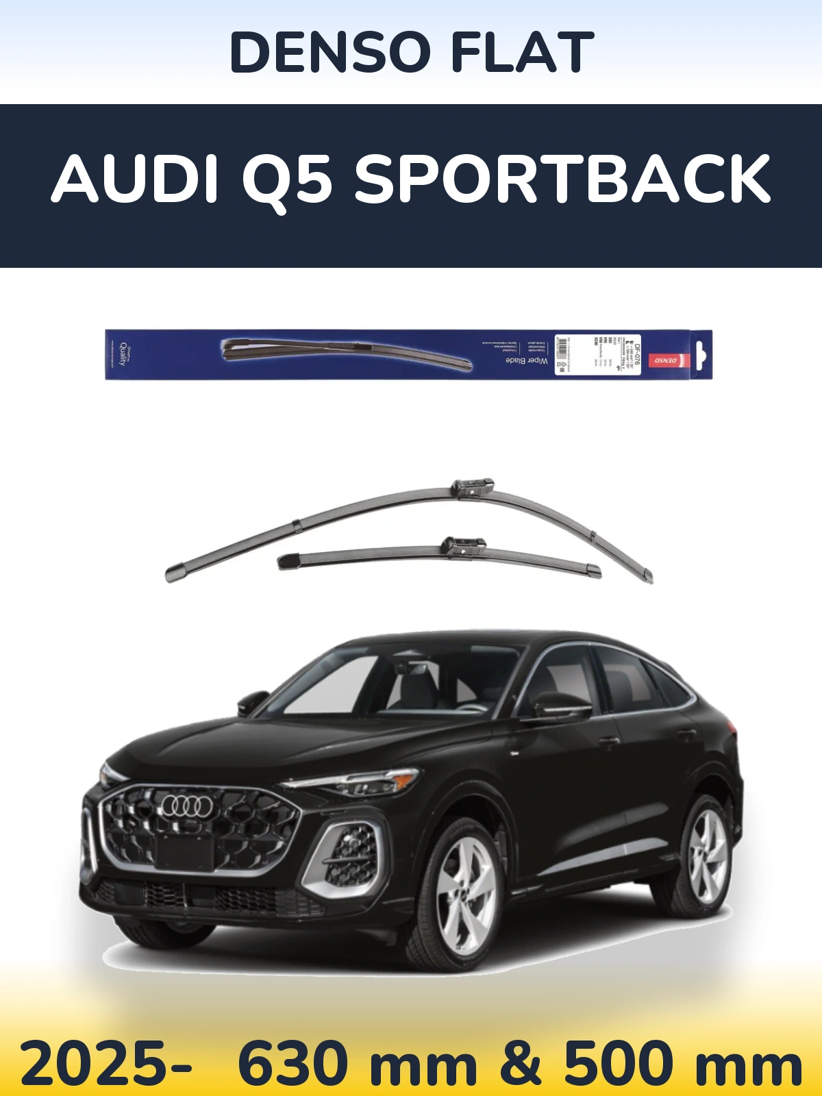 Front wiper blade set Denso Flat 630 & 500 mm for Audi Q5 Sportback 2025-2026