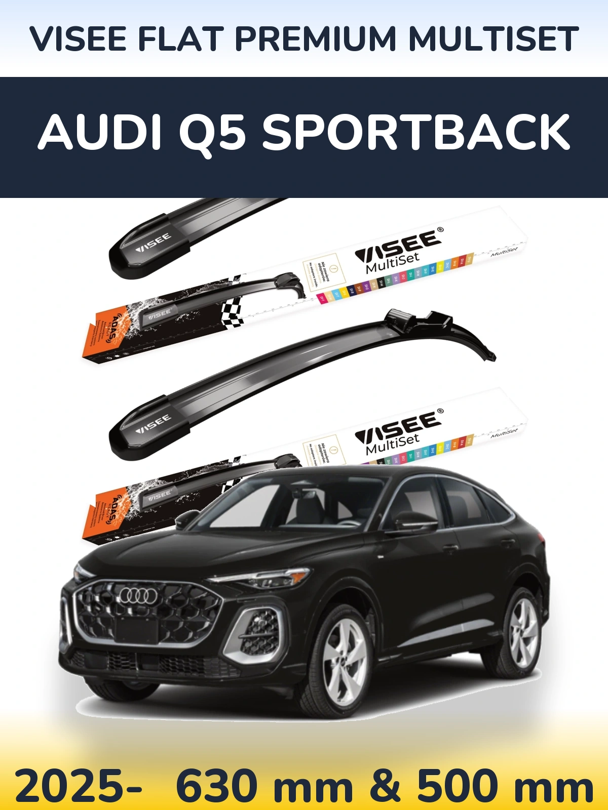 Komplet przednich wycieraczek VISEE FLAT PREMIUM MultiSet 630 & 500 mm do Audi Q5 Sportback 2025-2026