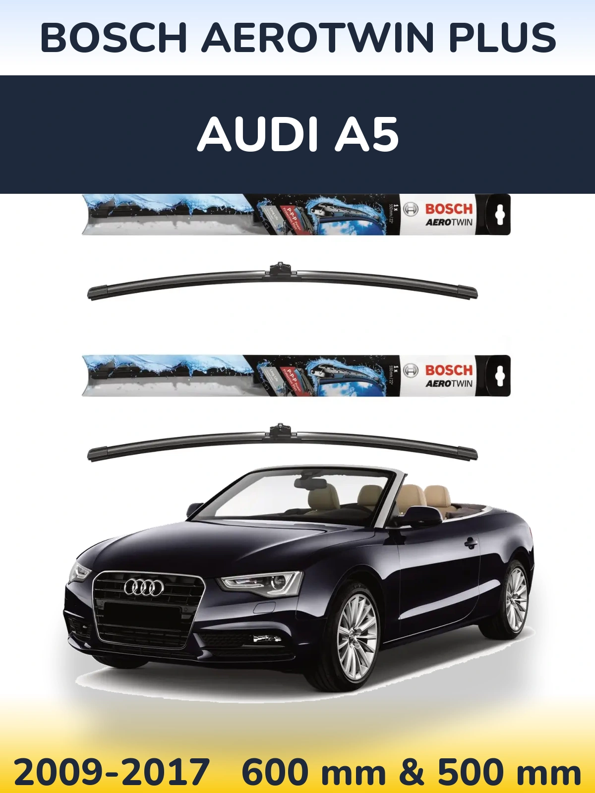 Komplet przednich wycieraczek BOSCH AeroTwin Plus 600 & 500 mm do Audi A5 2009-2017
