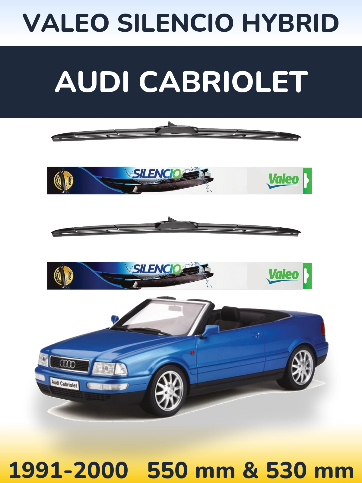Komplet przednich wycieraczek Valeo Silencio Hybrid 550 & 530 mm do Audi Cabriolet 1991-2000