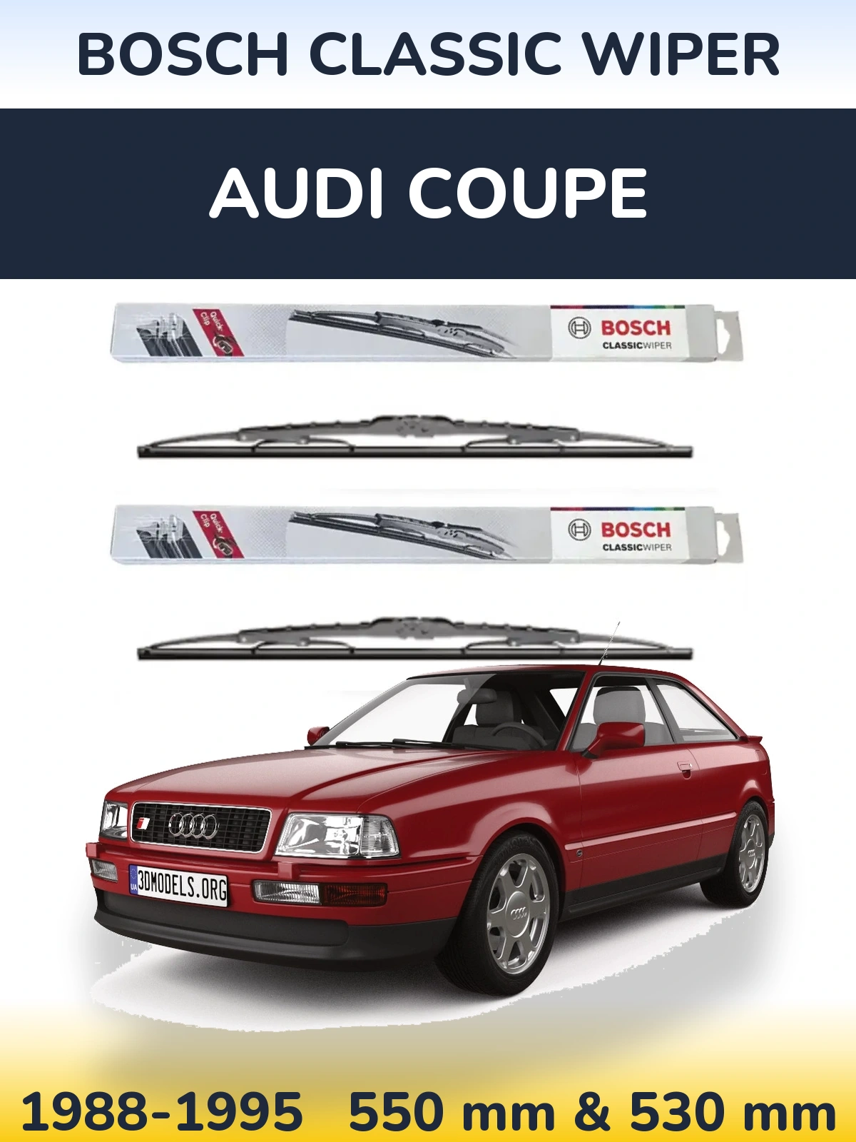 Komplet przednich wycieraczek BOSCH Classic Wiper 550 & 530 mm do Audi Coupe 1988-1995