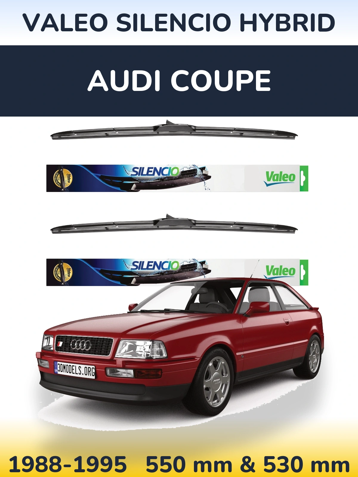 Front wiper blade set Valeo Silencio Hybrid 550 & 530 mm for Audi Coupe 1988-1995