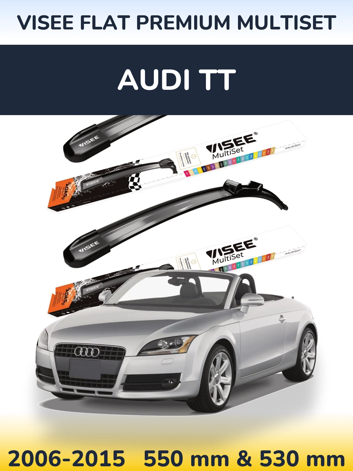 Комплект передних дворников VISEE FLAT PREMIUM MultiSet 550 & 530 мм для Audi TT 2006-2015