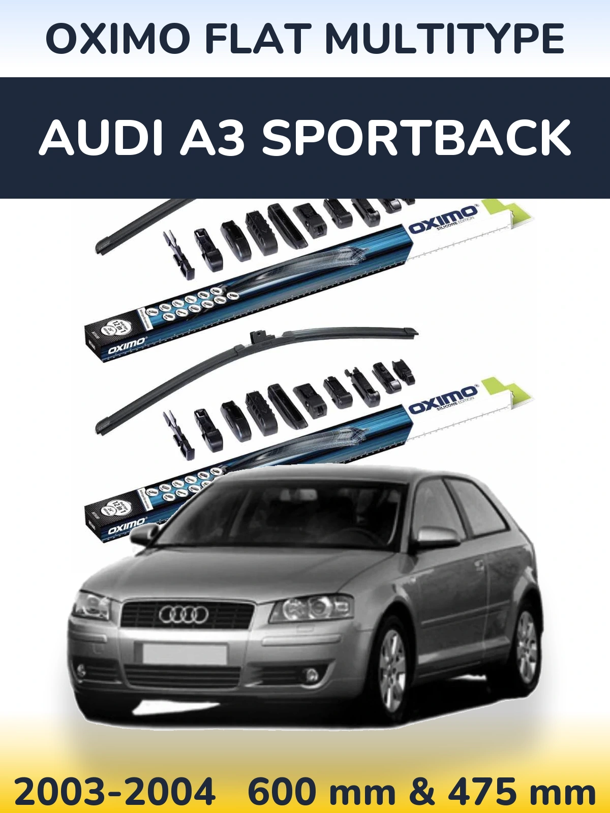 Комплект передних дворников Oximo Flat MultiТипe 600 & 475 мм для Audi A3 Sportback 2003-2004