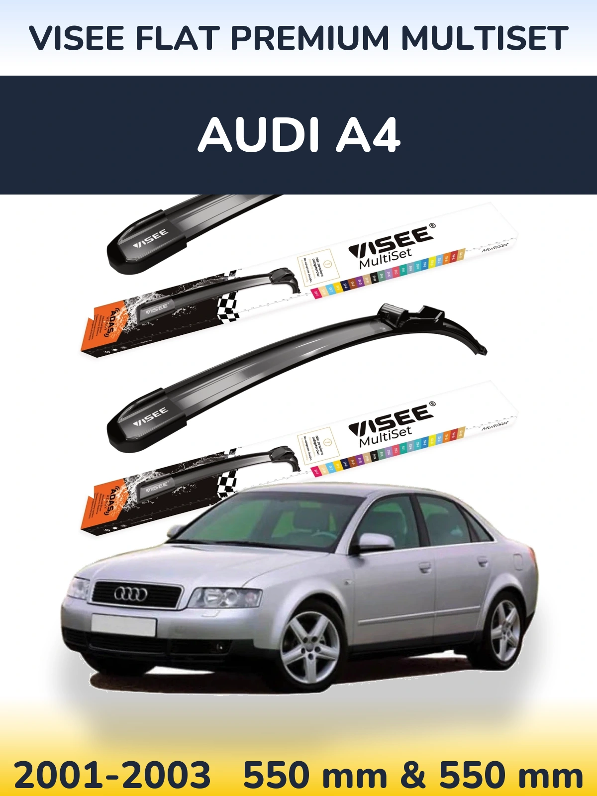 Комплект передних дворников VISEE FLAT PREMIUM MultiSet 550 & 550 мм для Audi A4 2001-2003