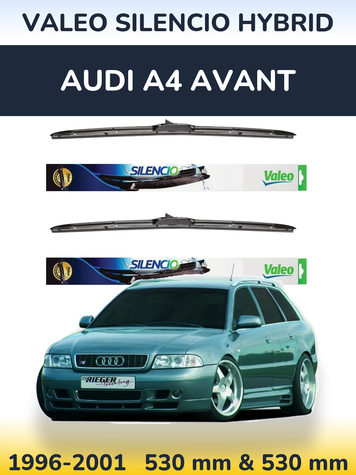 Komplet przednich wycieraczek Valeo Silencio Hybrid 530 & 530 mm do Audi A4 Avant 1996-2001