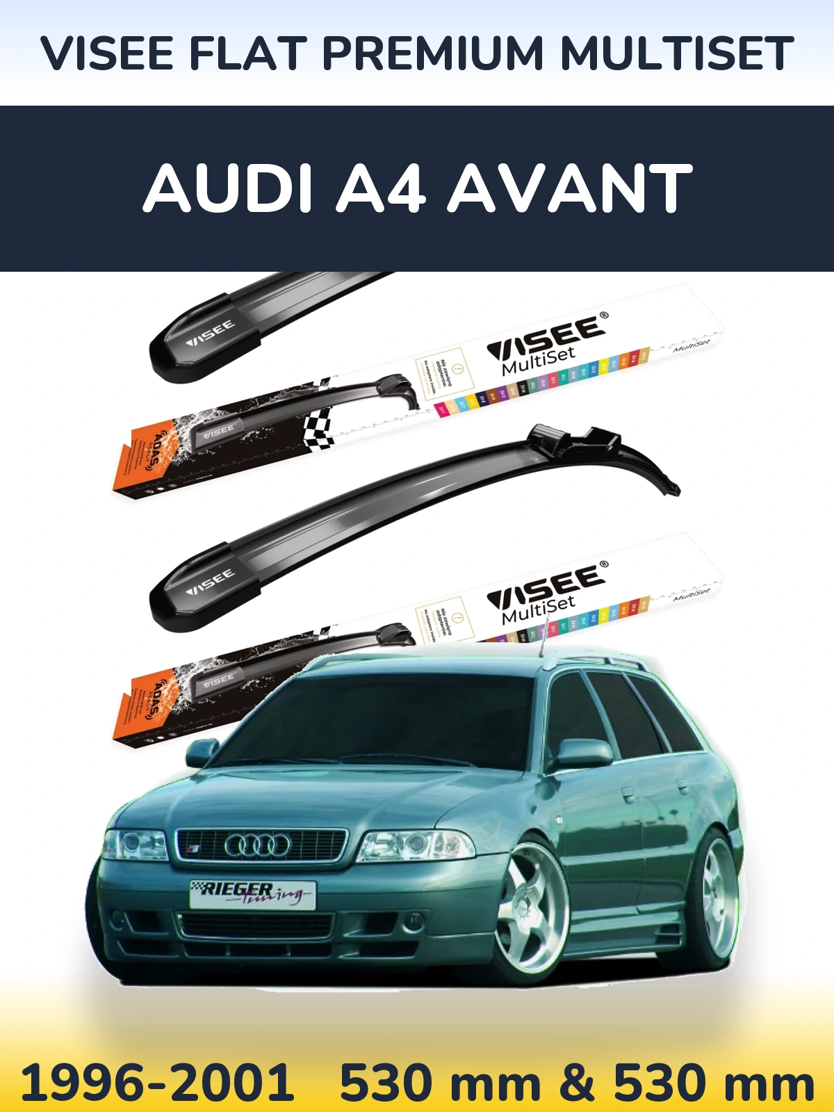 Комплект передних дворников VISEE FLAT PREMIUM MultiSet 530 & 530 мм для Audi A4 Avant 1996-2001