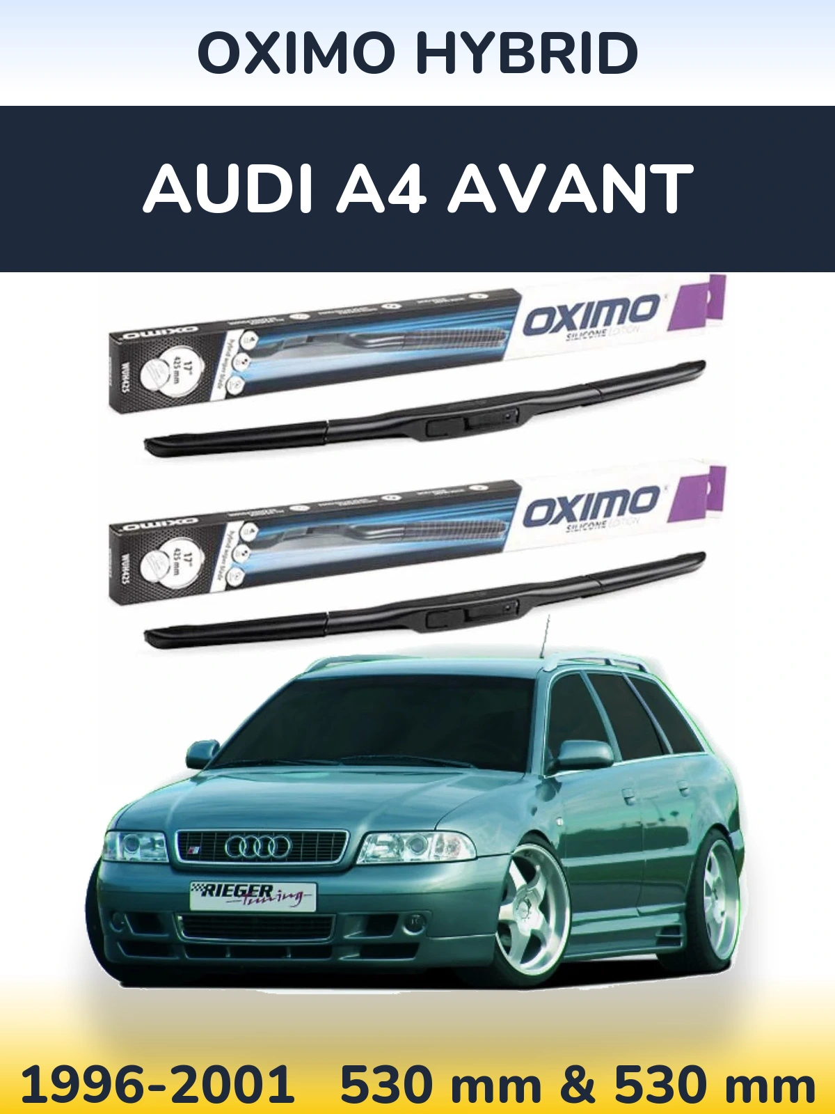 Front wiper blade set Oximo Hybrid 530 & 530 mm for Audi A4 Avant 1996-2001