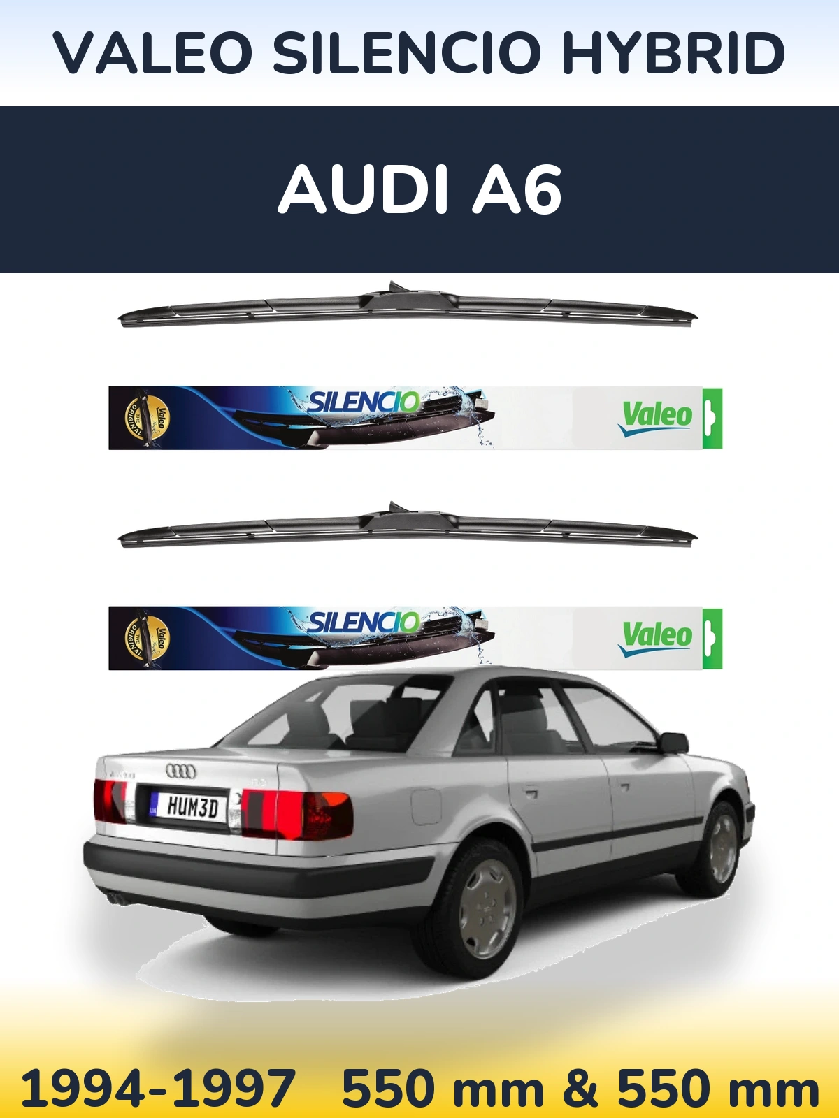 Komplet przednich wycieraczek Valeo Silencio Hybrid 550 & 550 mm do Audi A6 1994-1997