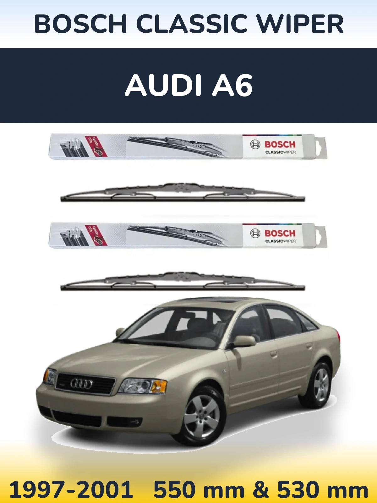 Front wiper blade set BOSCH Classic Wiper 550 & 530 mm for Audi A6 1997-2001
