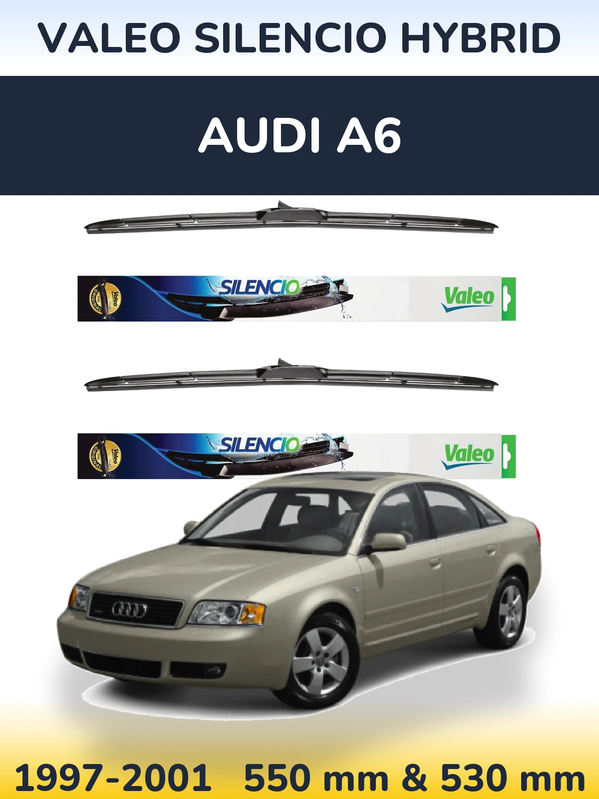 Komplet przednich wycieraczek Valeo Silencio Hybrid 550 & 530 mm do Audi A6 1997-2001