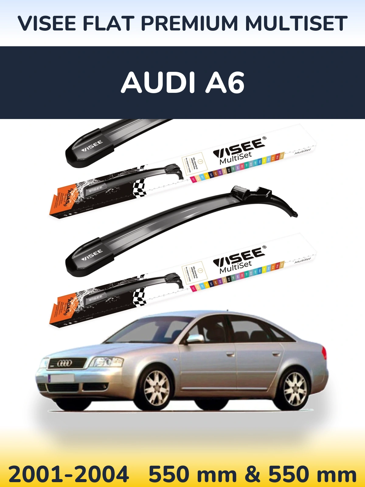Комплект передніх щіток VISEE FLAT PREMIUM MultiSet 550 & 550 мм для Audi A6 2001-2004