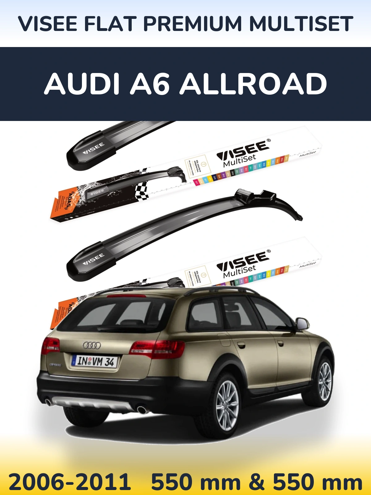Комплект передних дворников VISEE FLAT PREMIUM MultiSet 550 & 550 мм для Audi A6 Allroad 2006-2011