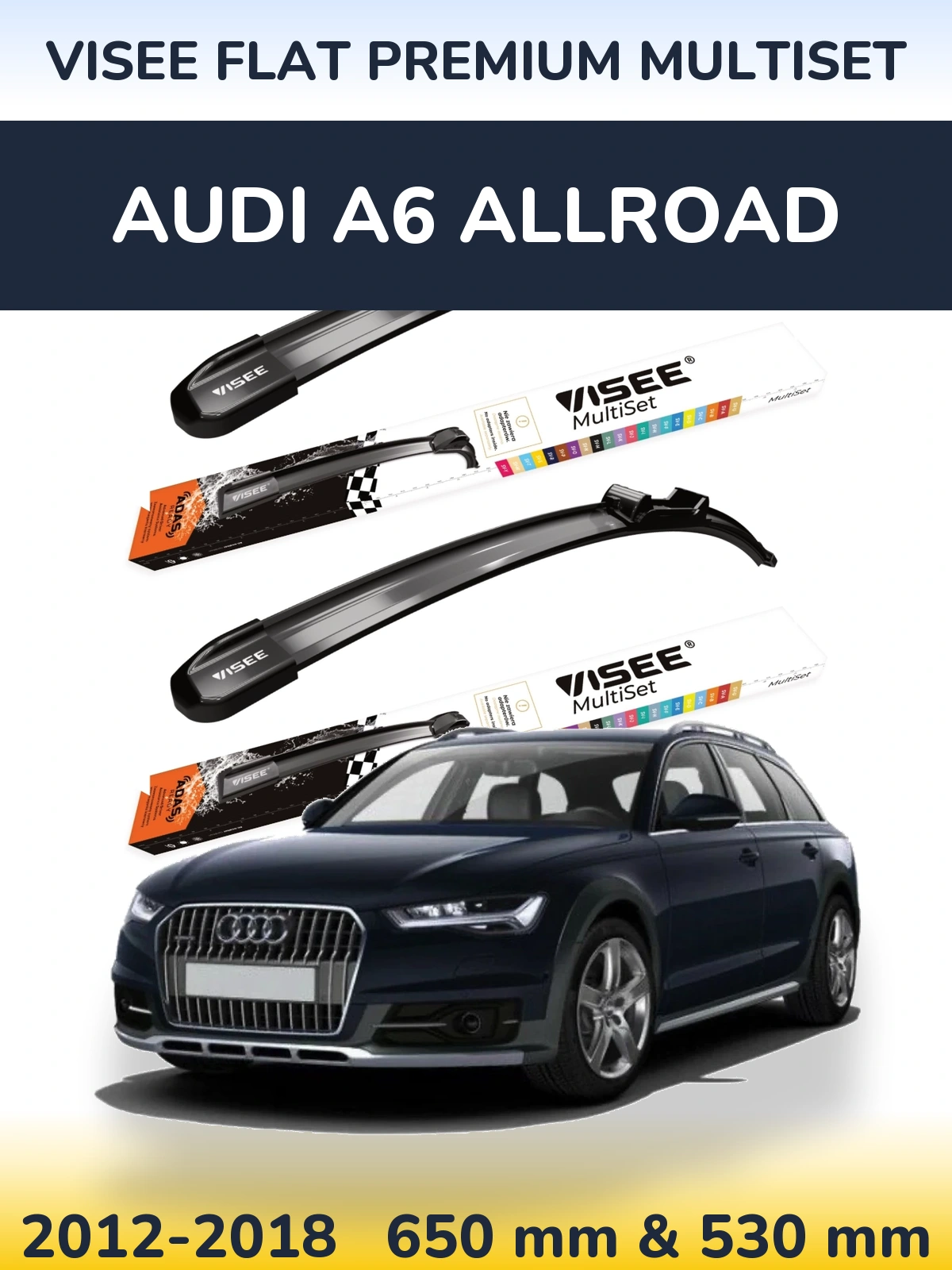 Komplet przednich wycieraczek VISEE FLAT PREMIUM MultiSet 650 & 530 mm do Audi A6 Allroad 2012-2018