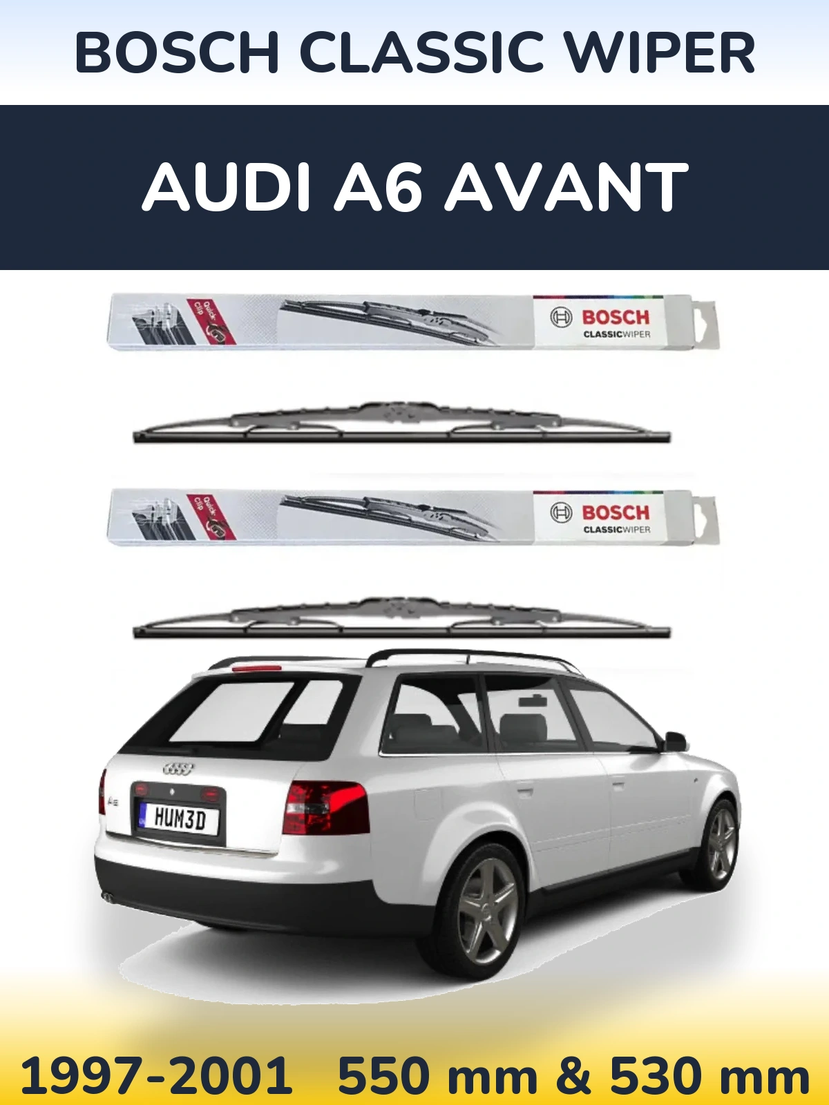 Front wiper blade set BOSCH Classic Wiper 550 & 530 mm for Audi A6 Avant 1997-2001