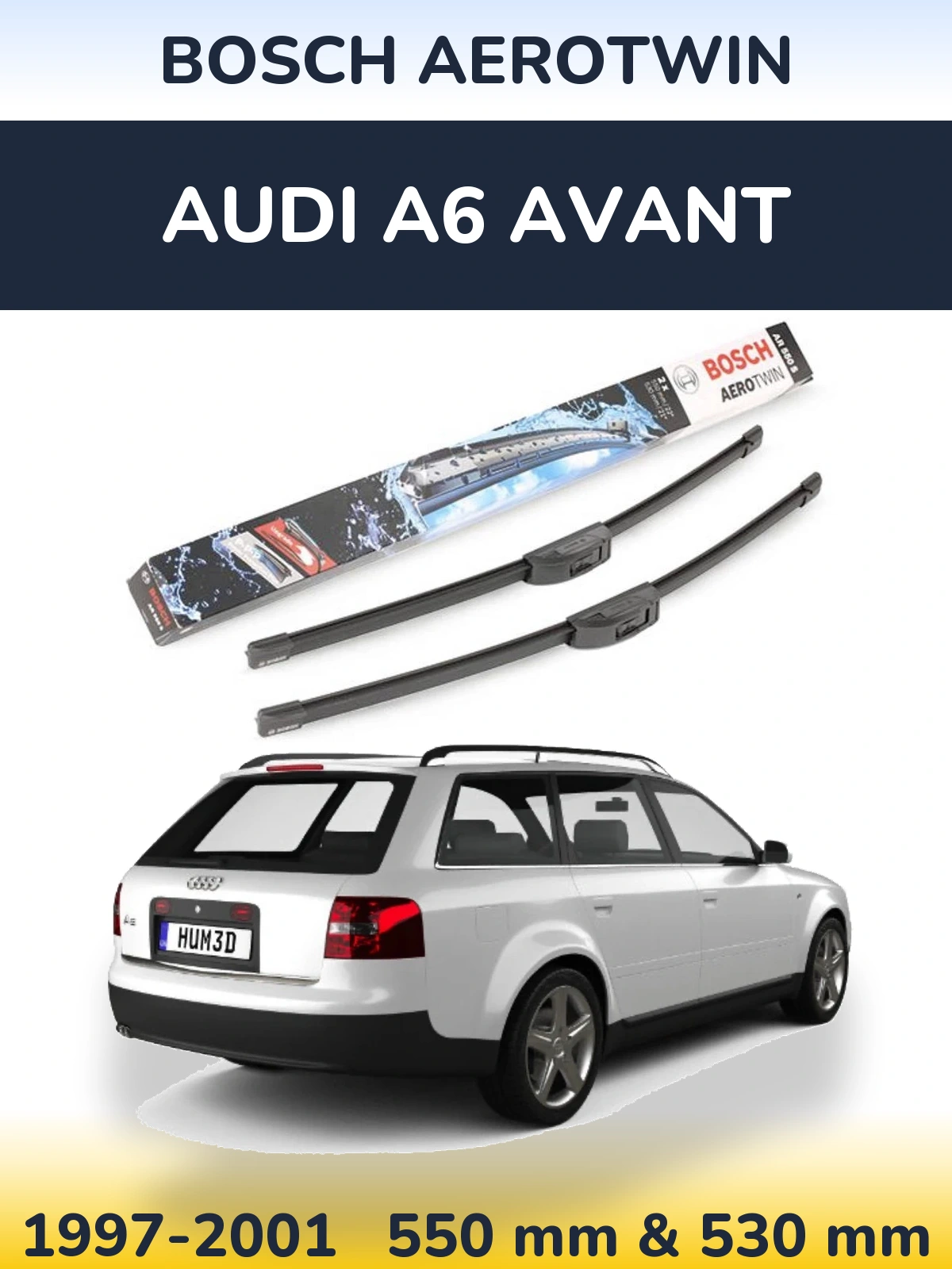 Комплект передних дворников BOSCH AeroTwin 550 & 530 мм для Audi A6 Avant 1997-2001