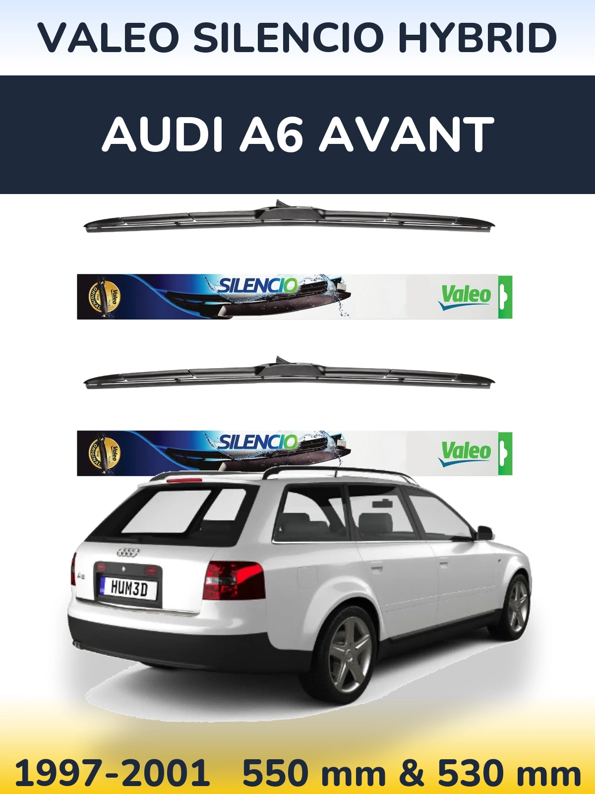 Front wiper blade set Valeo Silencio Hybrid 550 & 530 mm for Audi A6 Avant 1997-2001