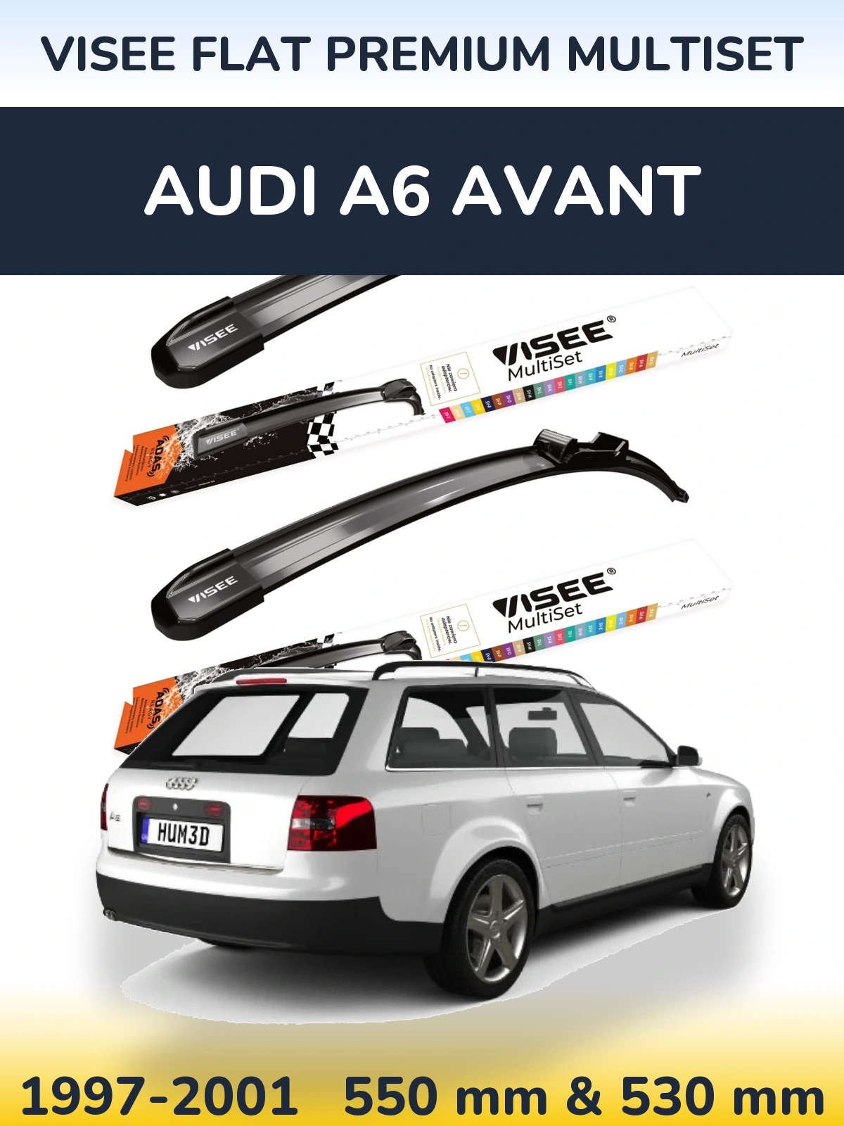 Front wiper blade set VISEE FLAT PREMIUM MultiSet 550 & 530 mm for Audi A6 Avant 1997-2001