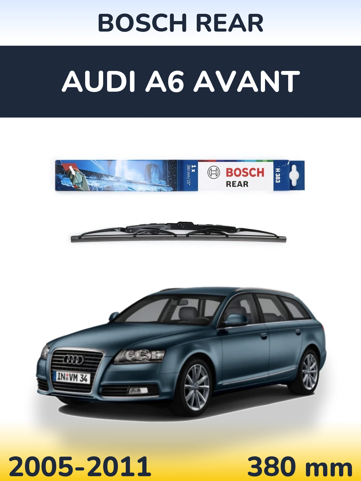 Rear wiper blade BOSCH Rear 380 mm for Audi A6 Avant 2005-2011