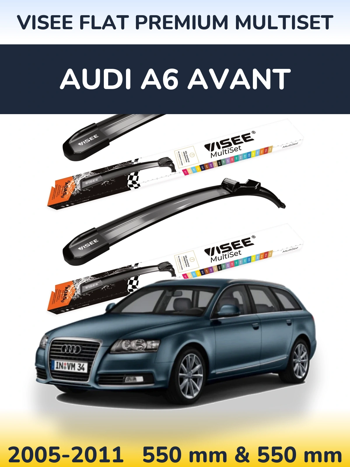 Комплект передніх щіток VISEE FLAT PREMIUM MultiSet 550 & 550 мм для Audi A6 Avant 2005-2011