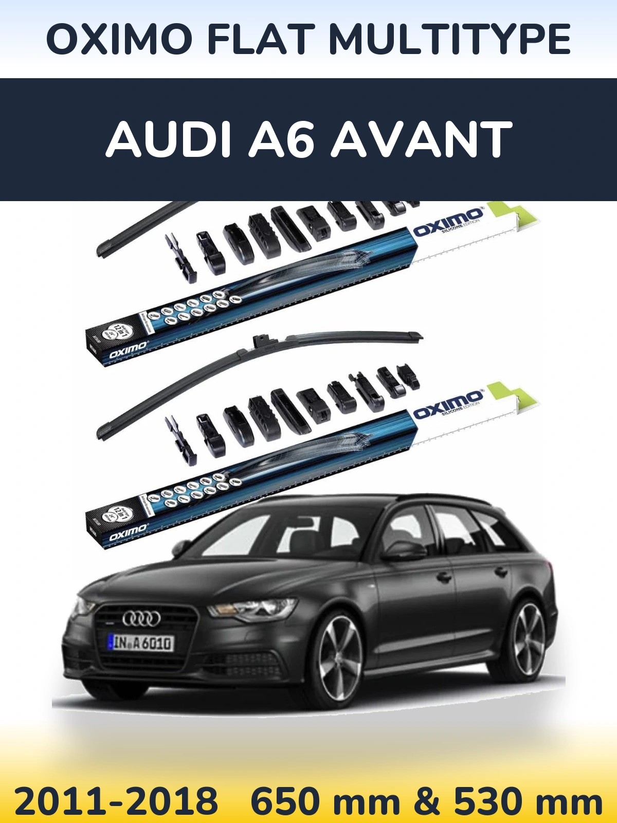 Front wiper blade set Oximo Flat MultiTypee 650 & 530 mm for Audi A6 Avant 2011-2018