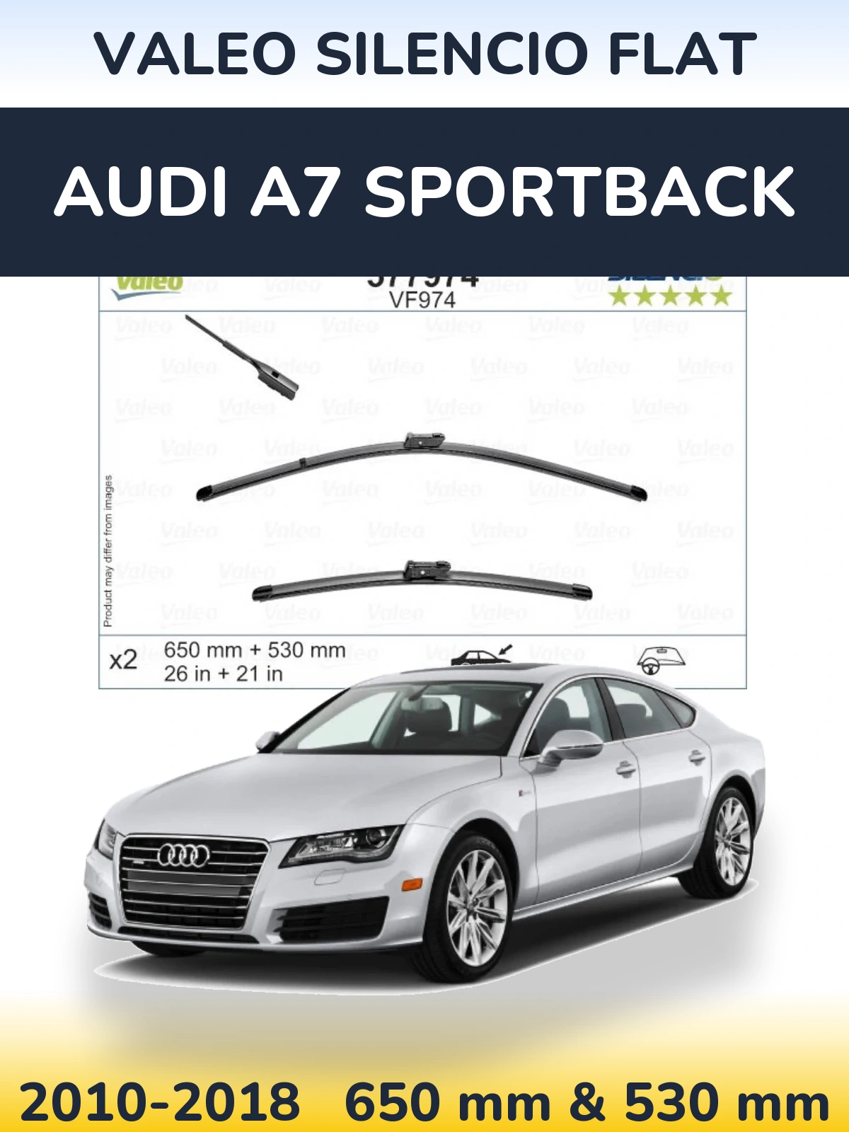 Комплект передних дворников Valeo Silencio Flat 650 & 530 мм для Audi A7 Sportback 2010-2018