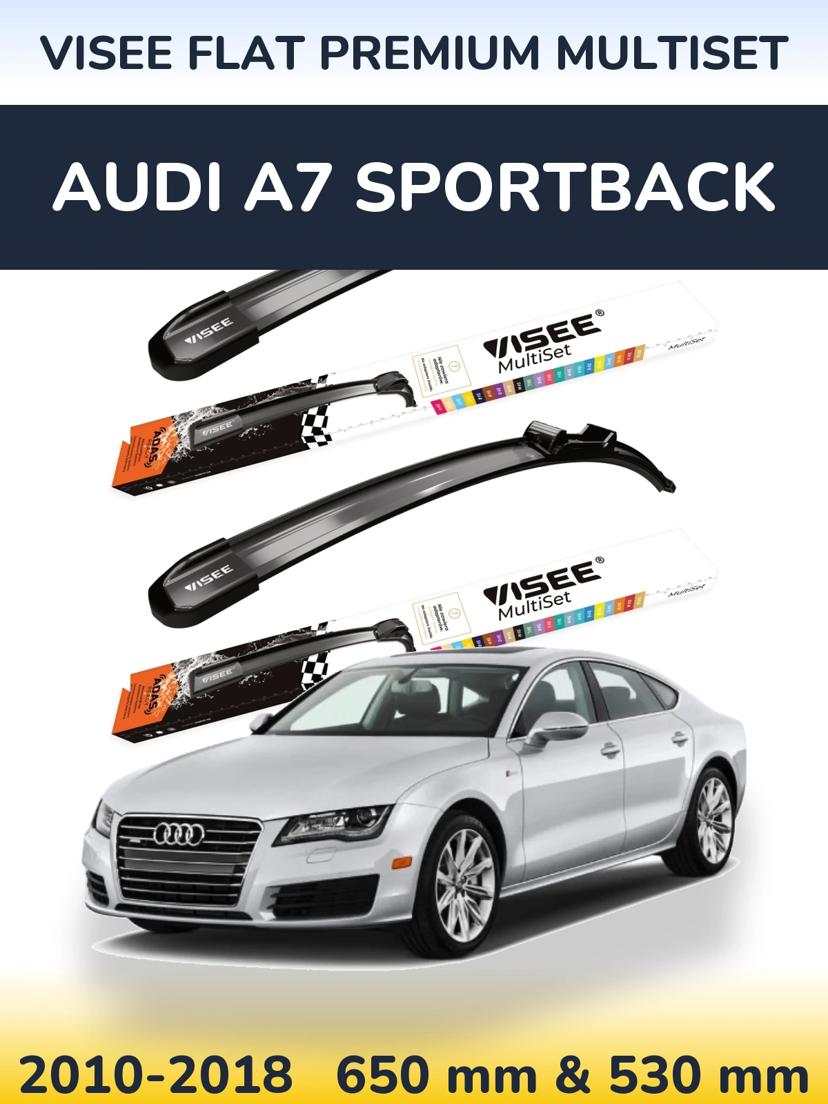 Комплект передних дворников VISEE FLAT PREMIUM MultiSet 650 & 530 мм для Audi A7 Sportback 2010-2018