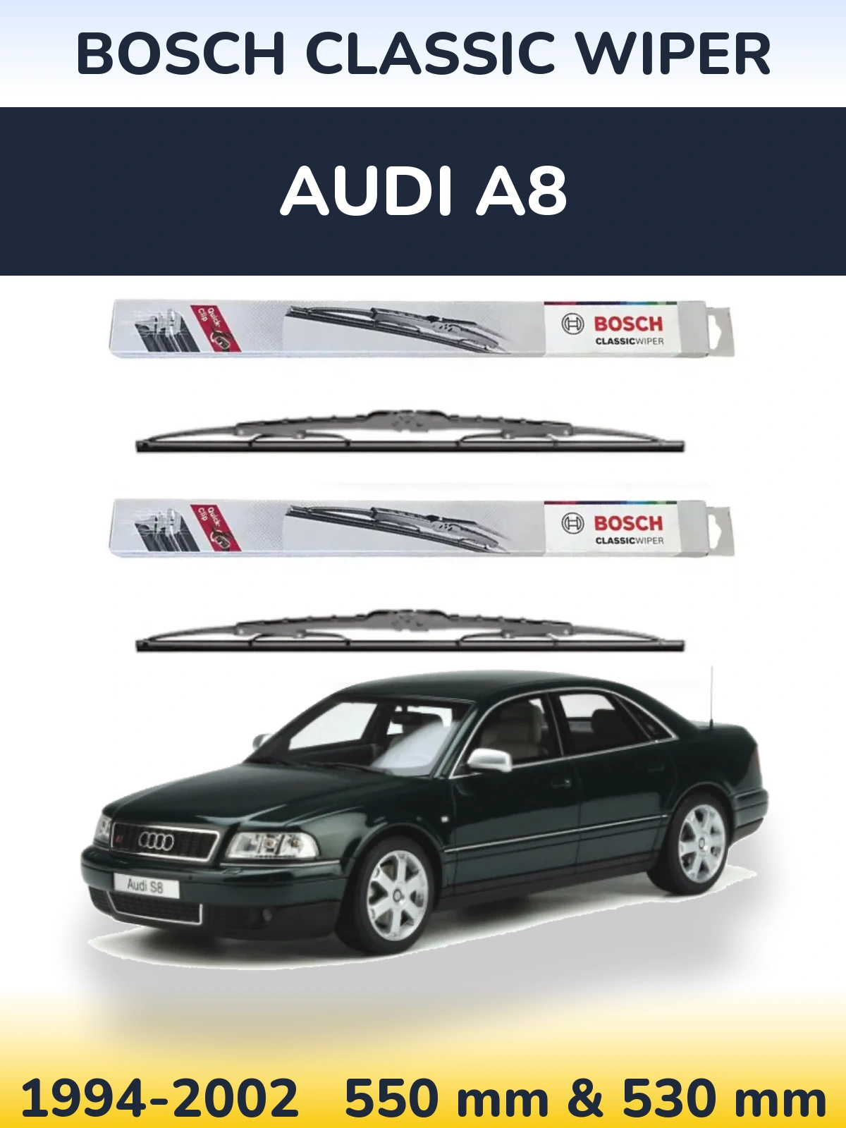 Комплект передних дворников BOSCH Classic Wiper 550 & 530 мм для Audi A8 1994-2002