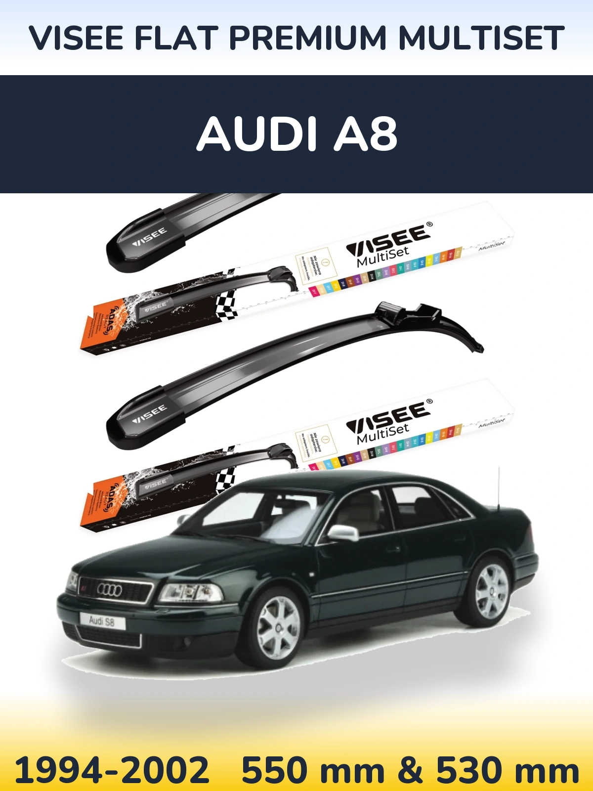 Front wiper blade set VISEE FLAT PREMIUM MultiSet 550 & 530 mm for Audi A8 1994-2002