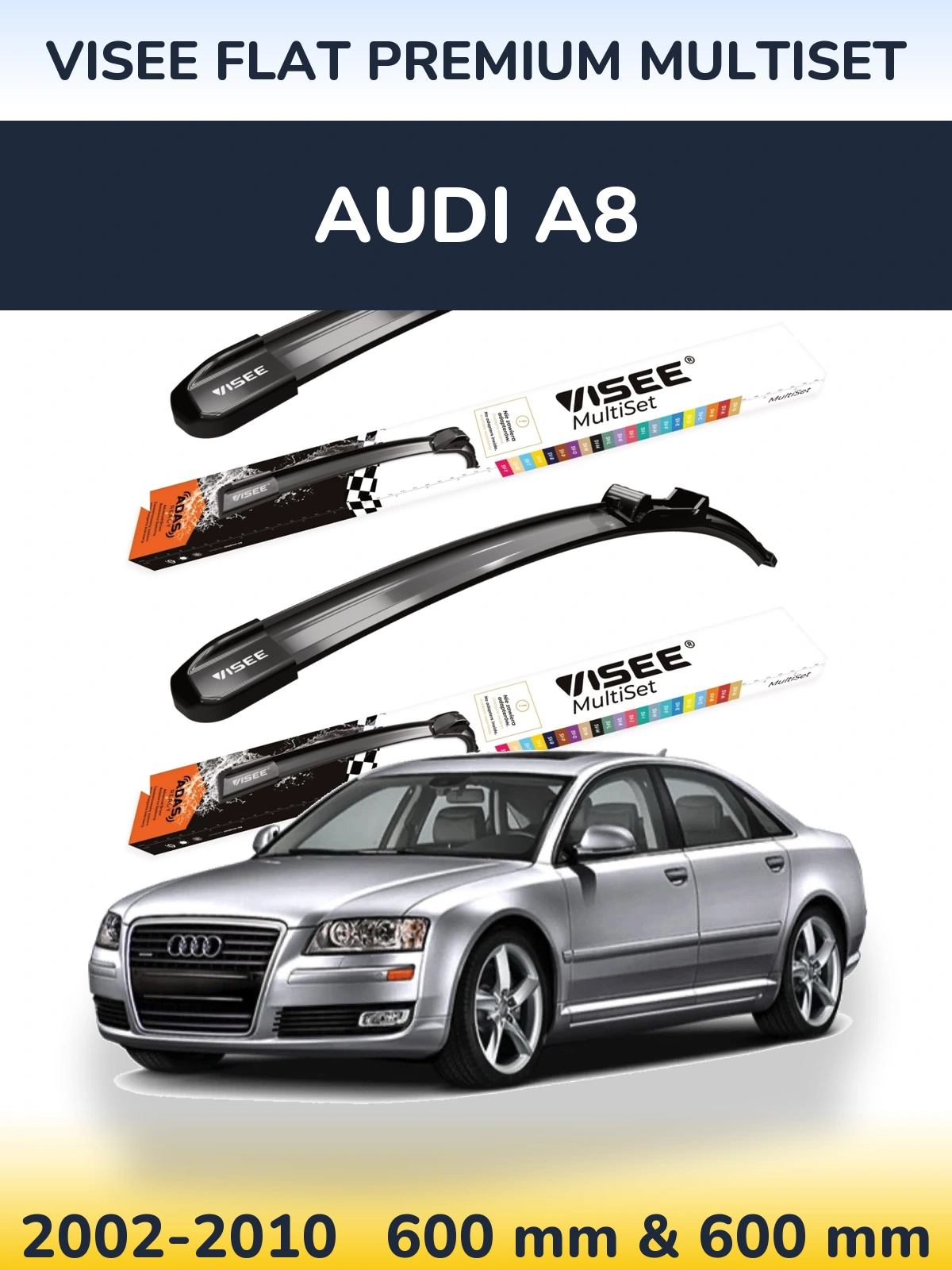 Комплект передніх щіток VISEE FLAT PREMIUM MultiSet 600 & 600 мм для Audi A8 2002-2010